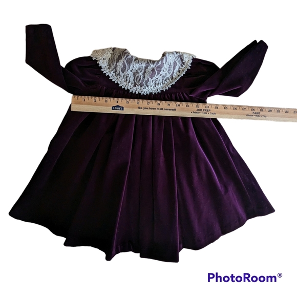 Peaches & Cream Dress Sz 3T Royal Purple Pearl White Buttons Lace Collar Vintage - Picture 3 of 8